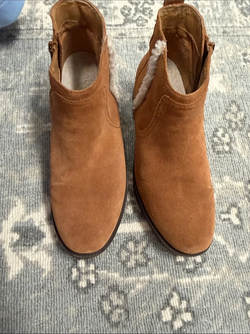 Vionic Chestnut Suede Ankle Booties with Shearling Trim